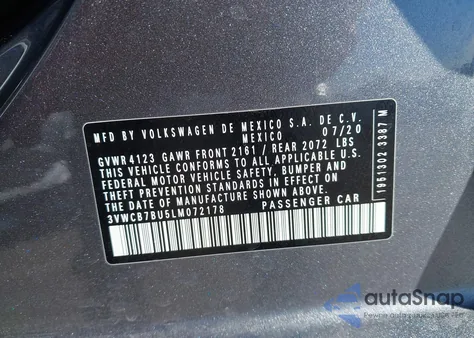 2020 Volkswagen Jetta 1.4T R-Line/1.4T S/1.4T Se z USA, uszkodzony, nr VIN 3VWCB7BU5LM072178